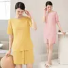 Conjunto de Pijama Casual Japonês Sem Marcas Roupas de Casa Conjunto de Duas Peças Shorts Largos Manga Curta Cor Doce