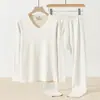 Roupa Íntima Sem Costura de Lã e Seda Pesada Roupa Íntima Masculina Camiseta de Manga Longa com Decote V Quente de Inverno Veludo Dupla Face Roupas de Outono e Calça Longa