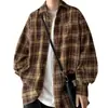 Camisa a cuadros de manga larga para jóvenes, talla grande, nueva, moderna, sencilla, con cuello mao y cuello camisero para primavera