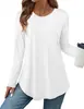 Top Europeo y Americano de Amazon para Mujer de Manga Larga con Ceñido a la Cintura, Camisa de Cuello Redondo Adecuada para Leggings en Otoño, Dobladillo Curvo