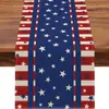 Nuevo camino de mesa de lino transfronterizo con estampado del Día de la Independencia para el hogar, comedor, sala de estar, mesa de comedor, decoración interior y exterior
