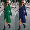 Vestido con cuello en V cruzado, nueva ropa de mujer transfronteriza de otoño e invierno de 2023, estación independiente de Amazon, venta caliente popular de eBay
