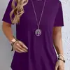 2025 Nueva Ropa de Mujer Popular Transfronteriza Europea y Americana Temu Color Sólido Elegante Cuello Redondo Botón Trasero Decoración Camiseta de Mujer