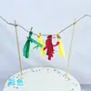 Corda de cânhamo bandeira decoração de bolo suprimentos de panificação Vara plug-in festa de aniversário bandeira de franja papel tira colorida decorar