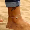 Europa y Estados Unidos transfronterizo súper ventas cadena de bolígrafo simple tobillera de amor tobillera de doble capa retro corazón de melocotón para mujer tobillera de playa