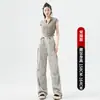 Pantalones Cargo con Lazo para Mujer, Estilo Delgado de Otoño, Pantalones Casuales Elegantes de Pierna Recta, Cintura Alta Adelgazantes Estilo Americano, Pantalones Deportivos de Secado Rápido