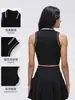 Chaleco Deportivo sin Mangas de Nuevo Estilo con Almohadillas en el Pecho para Mujer, Cuello Polo de Color Contrastante, Top Versátil para Fitness Yoga D26078