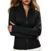 Chaqueta de yoga CaiZhu para mujer con cuello alto y manga larga, ajuste ceñido, transpirable, secado rápido, top deportivo, chaqueta de fitness negra