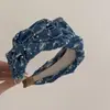 Grampo de Cabelo/Tiara Retro Coreana Preguiçosa com Lantejoulas Jeans Azul para Mulheres 2025 High-End Simples Tiara de Cabelo Alta Acessório de Cabeça