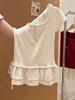 Dulce Camiseta de Encaje de Manga Corta con Costuras de Volantes para Mujer Diseño de Verano Ajustado Ajustado Top Combinable Ins
