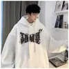 Jaqueta Suéter Masculina Estilo Japonês Outono Inverno 2025 Top Esportivo Solto Bolso Canguru Com Capuz Pulôver Lã Gola Redonda Letra