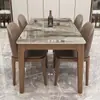 Juego de mesa de comedor y sillas de pizarra estilo italiano, mesa de comedor moderna para uso doméstico, madera maciza, tamaño pequeño, lujo ligero, mesa de comedor rectangular estilo occidental