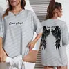 Camiseta de Mujer con Alas Gigantes de Ángel Oscuro Sprint Moda Casual Camiseta Linda Divertida Manga Corta Transpirable Camiseta de Cuadros