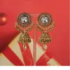 Pendientes de Borla con Cascabel de Piedras Preciosas Transfronterizos Indios para Mujer, Estilo de Lujo Accesible, Pendientes Largos Exagerados de Oro con Pedrería Retro de Palacio