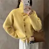 Cardigan de Tricô Gola Alta Novo Estilo Coreano Outono/Inverno Feminino Casaco Suéter Estilo Solto Emagrecedor Moda Preguiçosa