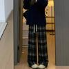 Pantalones marrones de lana de cintura alta pequeña vintage con perlas para mujer, otoño e invierno, forrados de vellón, rectos verticales, adelgazantes, de pierna ancha