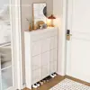 Armário de sapatos ultrafino estilo creme para entrada de casa, armário de hall de entrada com porta basculante e sapateira simples de grande capacidade integrada
