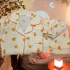 Pijama de Algodão Bolha Novo Estilo Cardigã Feminino Verão Calça Manga Curta Estilo Popular do Instagram Tecido Amassado Conjunto Estudante Roupas de Casa