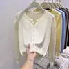 Cárdigan suéter de punto color amarillo lechoso inspirado en la dopamina para mujer, con un top de punto suave y cómodo de manga larga, un corte holgado y casual, y un diseño de un solo botón, perfecto para el otoño