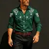 Nova camisa masculina de manga longa com estampa 3D de pena em jeans estilo Western, top estampado de alta qualidade