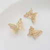 Miçangas Espaçadoras Borboleta com Furo para Fio, Zircônia Preserva-Cor Preenchida com Ouro 14K, Miçangas Artesanais para Pulseira DIY, Colar, Acessórios de Joias Pérola