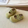 Sapatilhas Mary Jane Femininas 2026 Outono Novas Respiráveis Bico Redondo Sapatilhas Mary Jane Sapatos de Couro para Bebês Flats de Baixo Corte com Trama de Linho