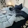 Conjunto de cama minimalista estilo nórdico de quatro peças, lençol para cama de dormitório em tecido escovado, cor sólida, amigo da pele, conjunto simples de três peças para estudantes