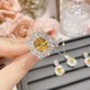 Camila brillante lujoso ganso amarillo diamante collar aretes anillo chapado en oro caro super grande quilate traje mujer rica