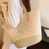 Bolsa de Palha Tote para Mulheres, Versátil para Primavera e Verão, Bolsa Diária de Praia, Bolsa de Ombro Fashion Listrada Estilo Retro Francês