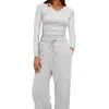 2025 Novo Produto Europeu e Americano Transfronteiriço Amazon Cor Sólida Casual Manga Longa Decote V Blazer Calças de Cintura Alta Wide Leg Esportes