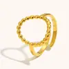 Moda Transfronteriza Europea y Americana Diseño de Nicho Joyería de Mano Francesa Acero Inoxidable Chapado en Oro de 18K Borde de Perla Anillo Abierto Forma de O para Mujeres