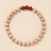 Nuevo Pulsera de Madera de Melocotón Vieja Natural Estilo Chino con Cinabrio y Cuentas de Buda, Pulsera de Protección de Seguridad Unisex de Círculo Único Venta al por Mayor