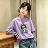 Camiseta de manga larga para niña, algodón puro, top estampado lindo para primavera y otoño, colección de otoño, diseño de look en capas, ropa para niñas