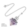 Péndulo Colgante de Cristal Natural Retro Europeo y Americano Resina Epoxi Piedra Cruda Colorida Forma de Diamante Frecuencia Ajustable Árbol de la Vida Sanación