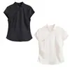 Tops de manga corta de moda marca Z para mujer, súper populares en AliExpress, estilo europeo y americano, blanco y negro, dulce ZA