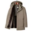 Nova Jaqueta de Algodão de Inverno Roupa Externa para Pai de Meia-Idade Veludo Plus Espessada Quente Capuz Removível Roupas Casuais de Algodão Estilo Espesso Masculino