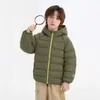 Jaqueta de plumas infantil Rantuo, unissex para meninos e meninas, em estoque, com capuz, à prova de vento, novo estilo, quente, moderna, curta, transfronteiriça
