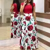 Nueva Falda Larga Estilo Europeo y Americano de Amazon Vestido de Manga Larga y Corta con Impresión Digital y Combinación de Colores Ropa Femenina Transfronteriza