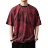 Camiseta Artística Tie-Dye Graffiti de Seda Gelada Manga Curta para Homens, Verão, Caimento Solto, Tamanho Grande, Manga 3/4, Top Camiseta com Toque Fresco