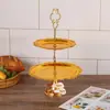Soporte de Postre de Encaje Estilo Europeo de Doble Capa y Tres Niveles Exhibición de Mesa de Postres para Bodas Bandeja de Frutos Secos y Snacks Comercial para Hotel En Stock