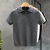 Suéter de manga corta con cuello polo estilo Hong Kong para hombre, nuevo de moda de verano, ajuste slim, manga corta, solapa, tejido, capa base
