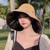 Chapéu de sol de moda estilo coreano novo chapéu de sol de verão feminino de aba larga topo aberto chapéu de sol respirável chapéu de pescador com cola preta