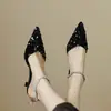 Sandalias de tiras de tacón de aguja ultra-fashionables, elegantes y sexys, con punta, lentejuelas y pedrería para mujer