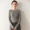 Malha de Caxemira de Gola Redonda Pronta para Vestir Outono e Inverno Malha de Base Quente Manga Longa Feminina Efeito Emagrecedor e Versátil