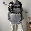 Suéter gola redonda estilo Hong Kong para homens, tricô casual estilo étnico solto, camisa de tricô base da moda e única para outono e inverno de 2026