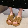 Chinelos Peludos Femininos Chinelos de Algodão Chinelos de Uma Tira 2026 Bico Aberto Novo Estilo Bolinhas para Uso Externo Outono/Inverno Estilo Coreano Simples de Fundo Plano