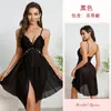 Amazon Transfronterizo Camisón Sexy para Mujer Cuello en V Encaje Malla Ligera Decoración de Perlas Abertura Camisola Pijama 892