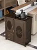 Mesa de Chá Pequena Móvel, Armário Lateral para Chá, Carrinho de Chá, Mesa de Bar de Chá Doméstica em Madeira Maciça, Chaleira Integrada e Armário para Preparo de Chá