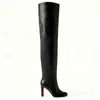 Botas de Couro Bico Redondo Acima do Joelho com Efeito Emagrecedor, Botas de Montaria de Salto Alto Robusto para Mulheres, Tamanho Grande 43