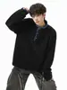 Sudadera de Peso Pesado con Bordado y Cuello Henley para Hombre, Primavera y Otoño, Estilo Americano, Corte Limpio, Manga Larga, Corte Holgado, Capa Base